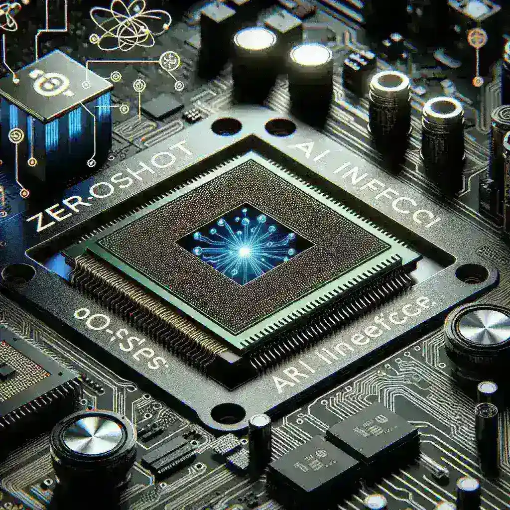 "Ilustración de un chipset de IA avanzado con diseño de copia cero, destacando su importancia en la optimización del rendimiento y la eficiencia energética en la inferencia de inteligencia artificial."